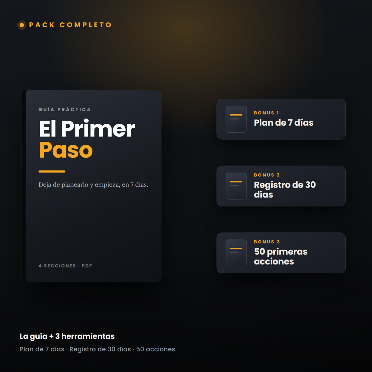 Pack Completo de El Primer Paso: la guía más el plan de 7 días, el registro de 30 días y las 50 primeras acciones